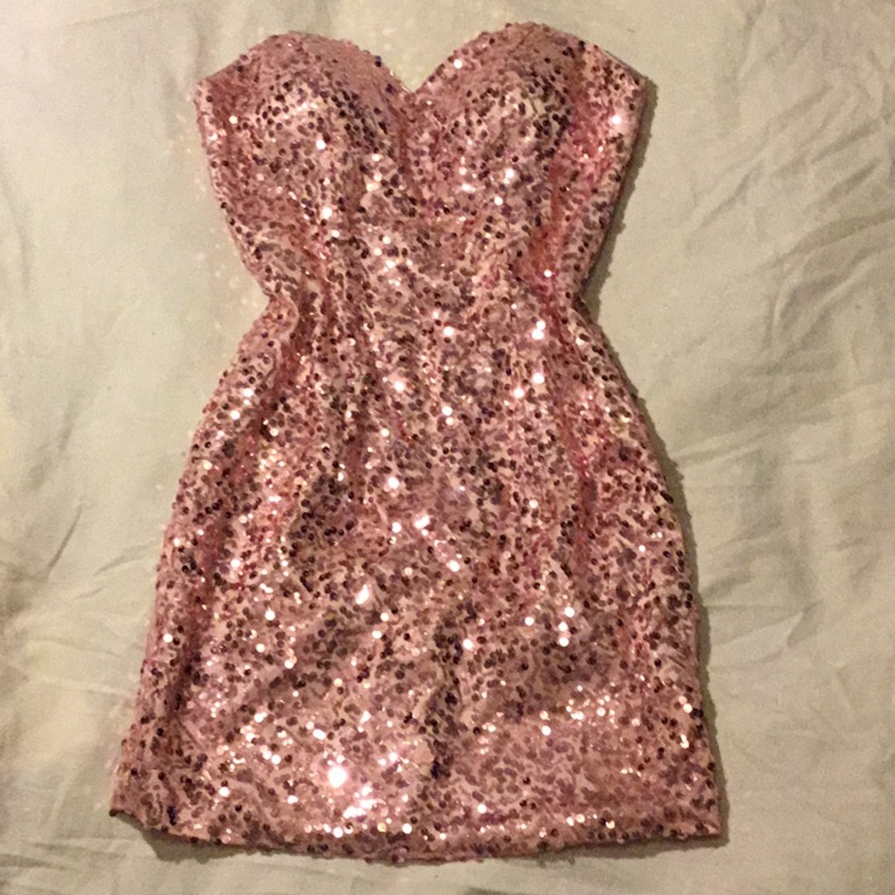 Pink sequin strapless homecoming dress
